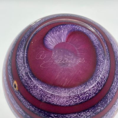 LOT 62: Purple & Magenta Swirl Art Glass Signed Paperweight
