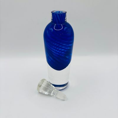 LOT 105: Vintage Art Glass Perfume Bottles: Iridescent Blue & Blue Swirl - unsigned
