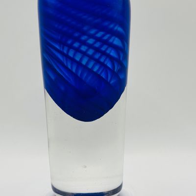 LOT 105: Vintage Art Glass Perfume Bottles: Iridescent Blue & Blue Swirl - unsigned