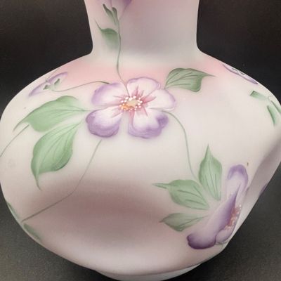 LOT 58: Fenton Floral Satin Vase, Signed by Artist