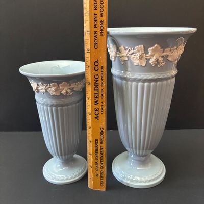 LOT 55: Wedgewood Collection: Jasperware along w/Etruria & Barlaston Queen's Ware Trumpet Vases