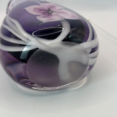 LOT 96: Beautiful Art Glass Signed Purple Floral Perfume Bottle
