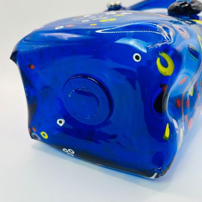 LOT 108: Cobalt Blue Art Glass Purse-Signed Wayne Miyah Glass Studio