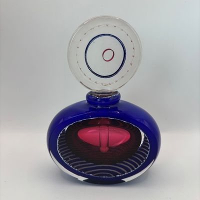 LOT 96: Artisan Signed Cobalt Blue & Red Art Glass Perfume Bottle