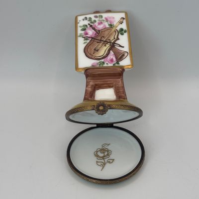 LOT 88: Vintage Limoges Trinket Boxes: Violin Painting & Violin Case (Violin is Broken as Shown)