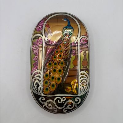 LOT 67: Vintage Floral Chinoiserie Style Geen Enamel & Gold Tone Table Lighter, Brass Manneken Pis Souvenir Ashtray & Peacock...