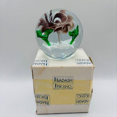 LOT 106: Yellow & Purple Flower Badash Paperweights & Galaxy Sphere Style Paperweight
