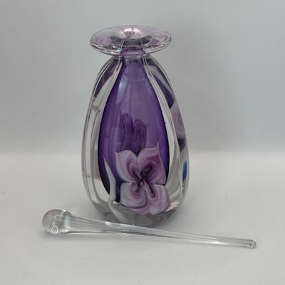 LOT 96: Beautiful Art Glass Signed Purple Floral Perfume Bottle