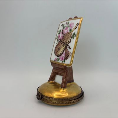 LOT 88: Vintage Limoges Trinket Boxes: Violin Painting & Violin Case (Violin is Broken as Shown)