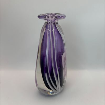 LOT 96: Beautiful Art Glass Signed Purple Floral Perfume Bottle