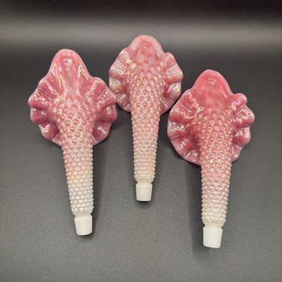 LOT 57: Fenton Pink Opalescent Hobnail 3-Horn Epergne Rosalene Vase/Bowl