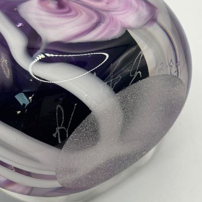 LOT 96: Beautiful Art Glass Signed Purple Floral Perfume Bottle