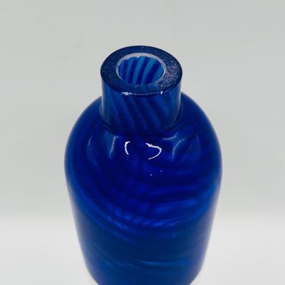 LOT 105: Vintage Art Glass Perfume Bottles: Iridescent Blue & Blue Swirl - unsigned