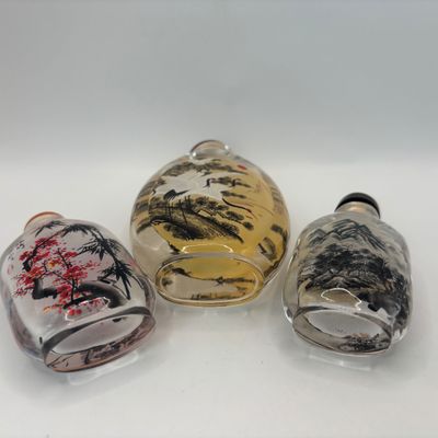 LOT 93: Vintage Chinese Reverse/Inside Painted Snuff Bottles w/Agate Tops