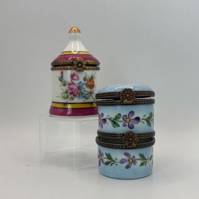 LOT 78: Vintage Limoges Trinket Boxes: Two-Tier Floral & Pink Floral