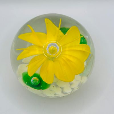 LOT 106: Yellow & Purple Flower Badash Paperweights & Galaxy Sphere Style Paperweight
