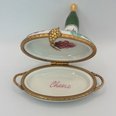 LOT 81: Vintage Limoges Trinket Boxes: Eiffel Tower & A Bottle of Burgundy (missing is the wine glass)