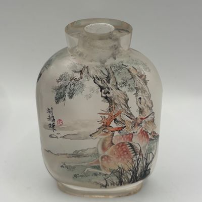 LOT 70: Vintage Chinese Reverse/Inside Painted Snuff Bottles w/Agate Tops