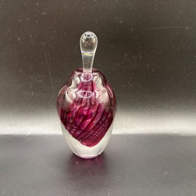 LOT102: Artisan Signed Cranberry Swirl Art Glass Perfume Bottle