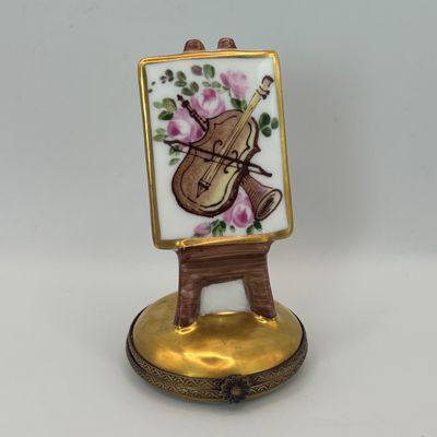 LOT 88: Vintage Limoges Trinket Boxes: Violin Painting & Violin Case (Violin is Broken as Shown)