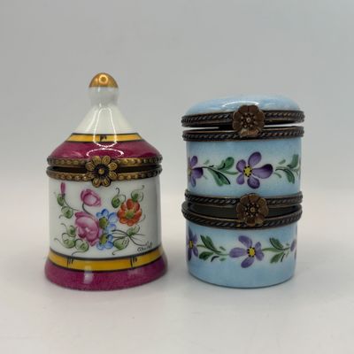 LOT 78: Vintage Limoges Trinket Boxes: Two-Tier Floral & Pink Floral
