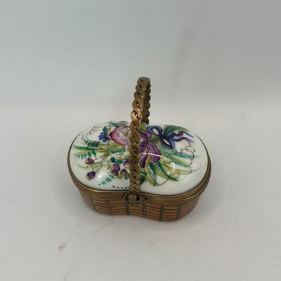 LOT 79: Vintage Limoges Trinket Boxes: Watering Can & Flower Basket