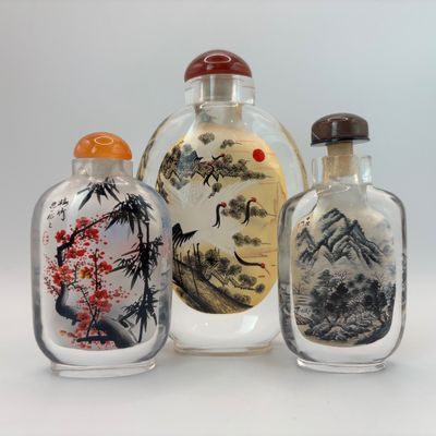 LOT 93: Vintage Chinese Reverse/Inside Painted Snuff Bottles w/Agate Tops