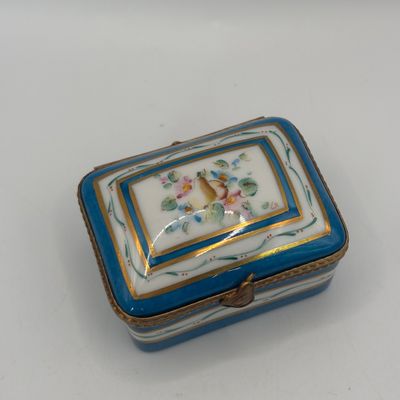 LOT 87: Vintage Limoges Trinket Boxes: Blue & Gold Floral along w/ Diamond Trellis Pattern