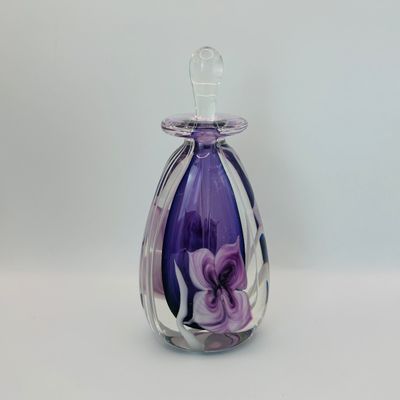 LOT 96: Beautiful Art Glass Signed Purple Floral Perfume Bottle