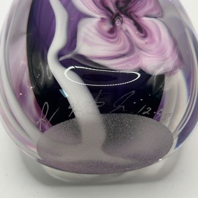 LOT 96: Beautiful Art Glass Signed Purple Floral Perfume Bottle
