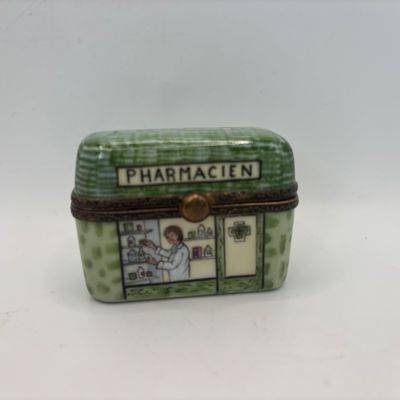 LOT 77: Vintage Limoges Trinket Boxes: Sewing Box & Pharmacien