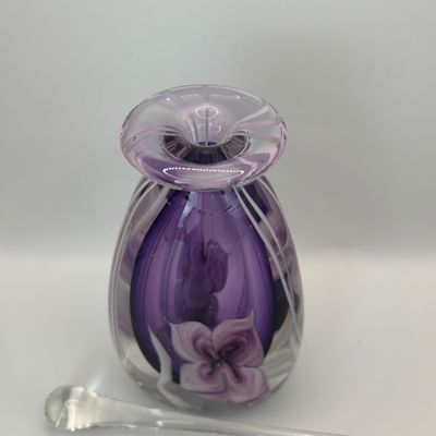 LOT 96: Beautiful Art Glass Signed Purple Floral Perfume Bottle