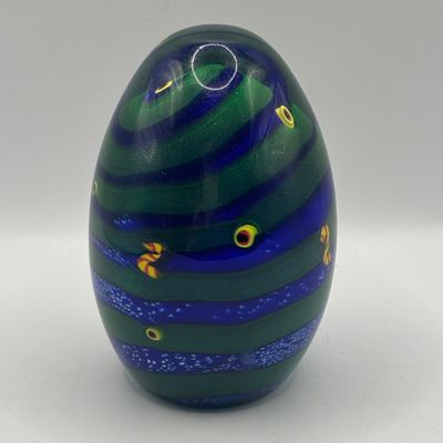 LOT 63: Green & Blue Swirl Artist Signed Art Glass Paperweight