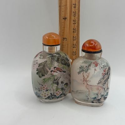 LOT 70: Vintage Chinese Reverse/Inside Painted Snuff Bottles w/Agate Tops