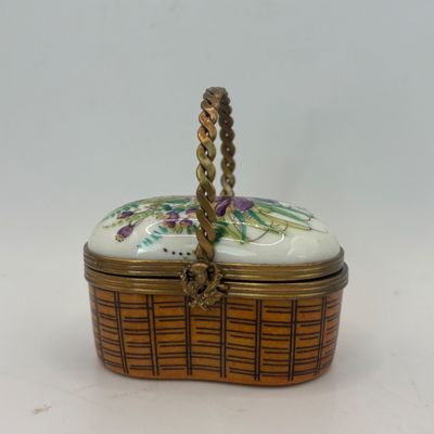 LOT 79: Vintage Limoges Trinket Boxes: Watering Can & Flower Basket