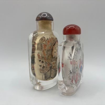 LOT 69: Vintage Chinese Reverse/Inside Painted Snuff Bottles w/Agate Tops