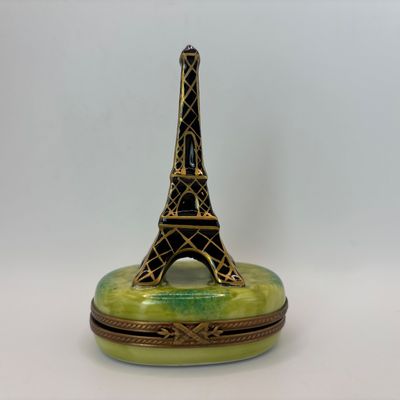 LOT 81: Vintage Limoges Trinket Boxes: Eiffel Tower & A Bottle of Burgundy (missing is the wine glass)