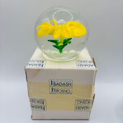 LOT 106: Yellow & Purple Flower Badash Paperweights & Galaxy Sphere Style Paperweight