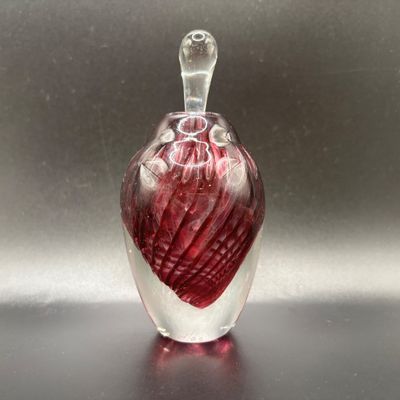 LOT102: Artisan Signed Cranberry Swirl Art Glass Perfume Bottle