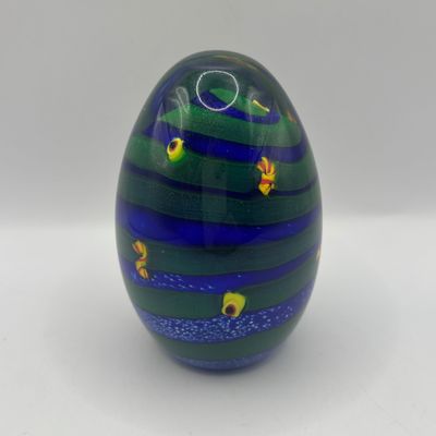 LOT 63: Green & Blue Swirl Artist Signed Art Glass Paperweight