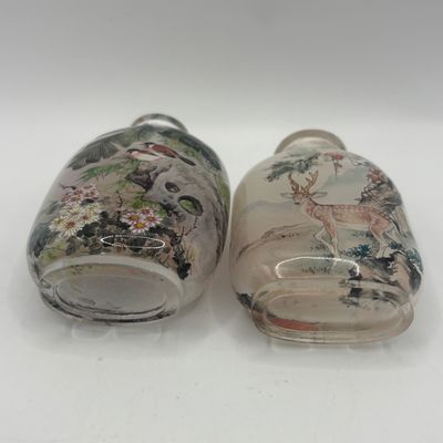 LOT 70: Vintage Chinese Reverse/Inside Painted Snuff Bottles w/Agate Tops