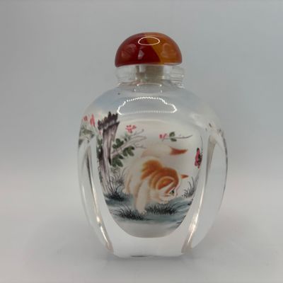 LOT 92: Vintage Chinese Reverse/Inside Painted Snuff Bottles w/Agate Tops