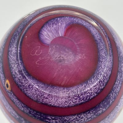 LOT 62: Purple & Magenta Swirl Art Glass Signed Paperweight