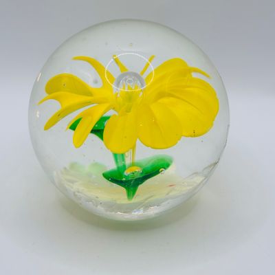 LOT 106: Yellow & Purple Flower Badash Paperweights & Galaxy Sphere Style Paperweight