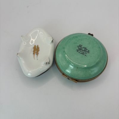 LOT 80: Vintage Limoges Trinket Boxes: Floral Footed & Green Stripe Floral