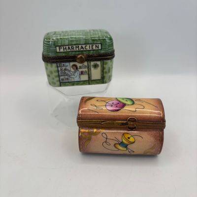 LOT 77: Vintage Limoges Trinket Boxes: Sewing Box & Pharmacien