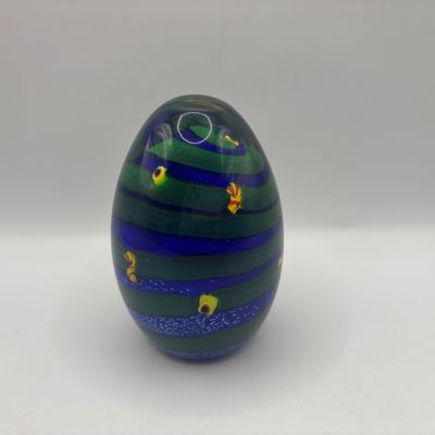 LOT 63: Green & Blue Swirl Artist Signed Art Glass Paperweight