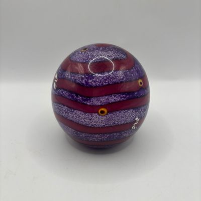LOT 62: Purple & Magenta Swirl Art Glass Signed Paperweight