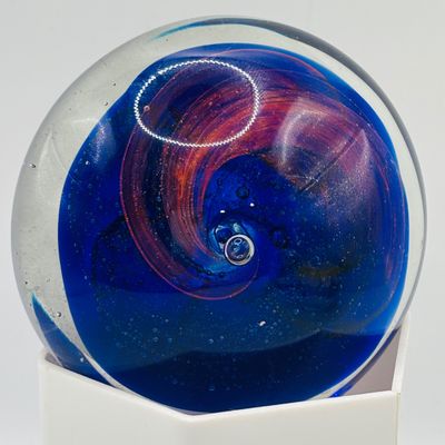LOT 106: Yellow & Purple Flower Badash Paperweights & Galaxy Sphere Style Paperweight