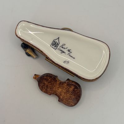 LOT 88: Vintage Limoges Trinket Boxes: Violin Painting & Violin Case (Violin is Broken as Shown)